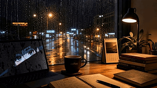 都市雨夜窗台
