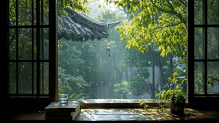 古窗山林雨景