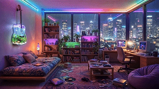 雨夜电脑房间