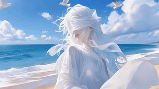 海边白发美女