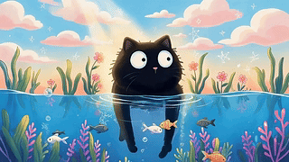 水中小黑猫