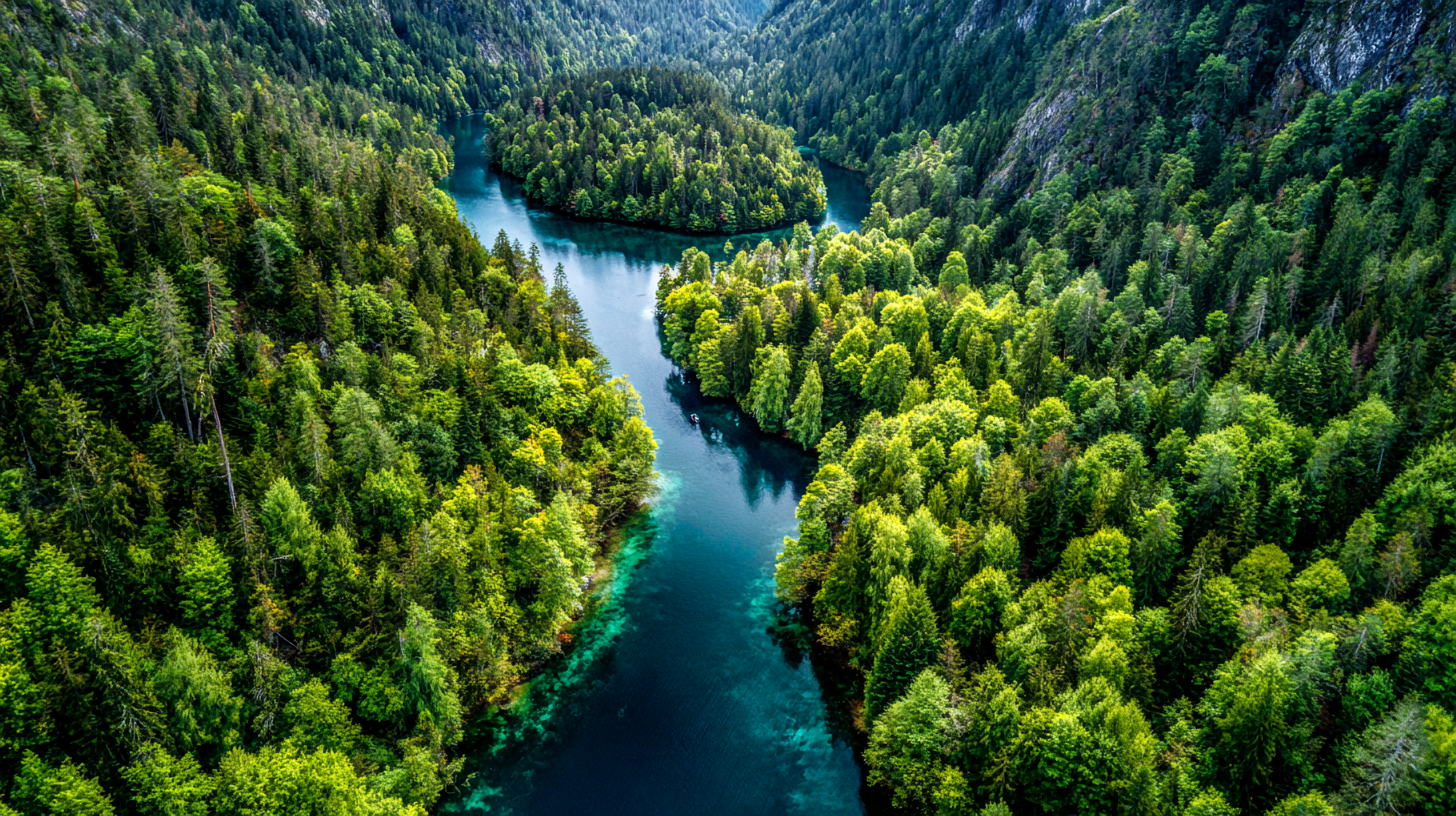 树林流水美丽风景