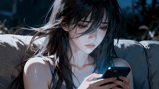 夜色下忧郁的长发女生