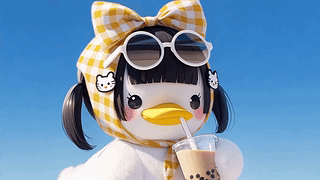 喝奶茶的可爱小鸭