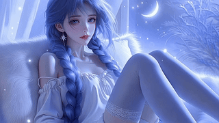蓝发月夜温柔少女