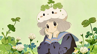三叶草旁的软萌少女