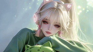 浅发猫耳耳机少女
