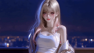 夜色窗边渐变发色少女
