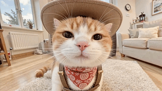 戴帽子的呆萌橘猫