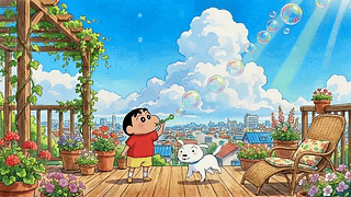 晴日露台吹泡泡