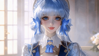 柔光窗边蓝发少女