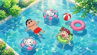 夏日泳池欢乐嬉戏