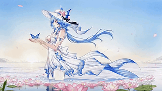 海边蓝发白裙少女
