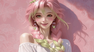 粉发甜笑清新少女