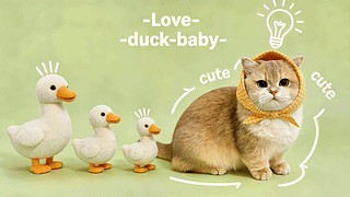 软萌小猫与鸭子玩偶