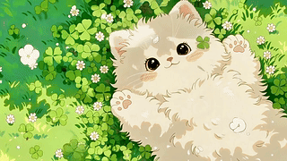 四叶草丛中的软萌小猫