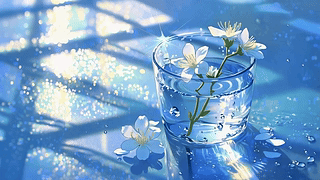 清光漫映杯中小花