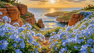落日海湾蓝花海岸