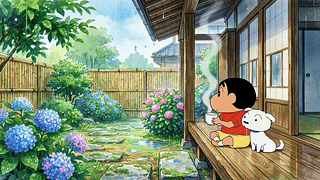 雨天庭院闲坐小憩