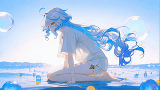晴日浅海蓝发少女
