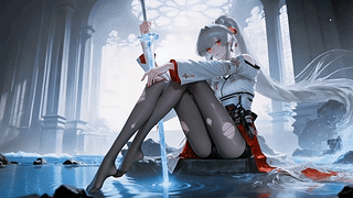 水边银发持剑少女