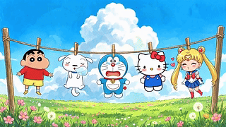 晴天草地可爱卡通合集