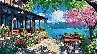 湖畔樱花日式茶屋
