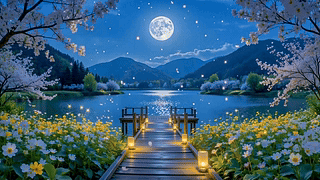 月夜湖畔花径