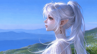 银发精灵仰望晴空