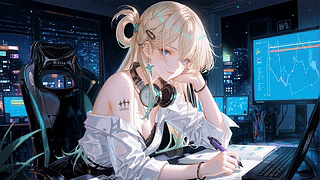 深夜伏案的金发少女