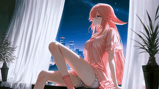 窗边粉发少女