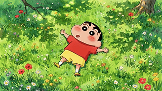 躺在春日草地上的小男孩