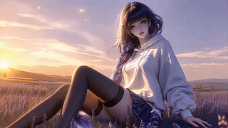 薰衣草花田紫发少女