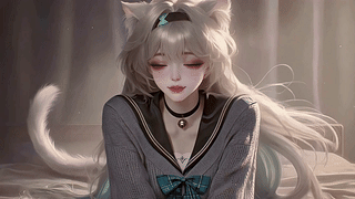慵懒卧室猫耳少女