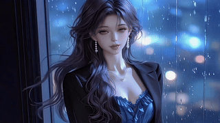 雨夜窗边紫发美人