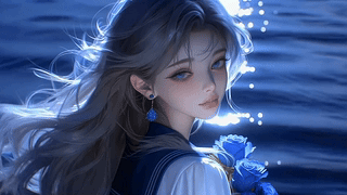 蓝调海边发光少女