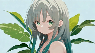 青发少女与清新绿植