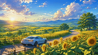 向日葵公路落日风光