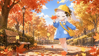 秋日林荫下的少女