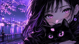 紫夜樱花少女与黑猫