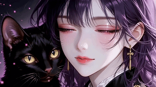 紫发少女与黑猫