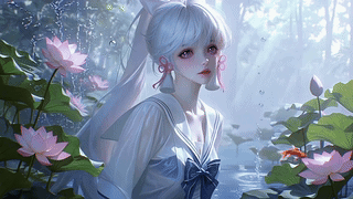 荷塘银发少女