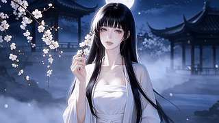 月夜花下白衣美人