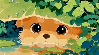 雨天躲雨的小萌犬