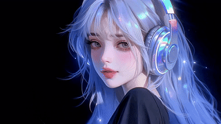 流光银发耳机少女