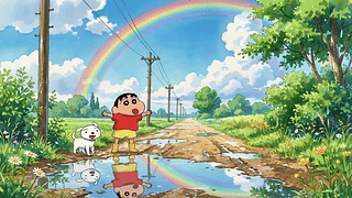 雨后乡间彩虹童趣风景