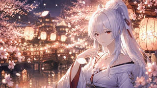 夜樱下的银发少女