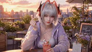 黄昏天台比心少女