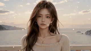 落日海边温柔少女
