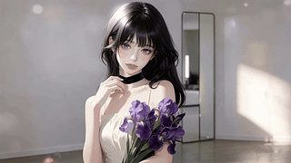捧紫鸢尾的温柔少女